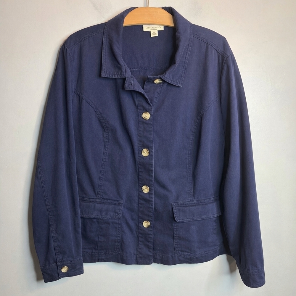 Appleseed’s Women’s Navy Utility Jacket 2X Cotton Stretch Button Front